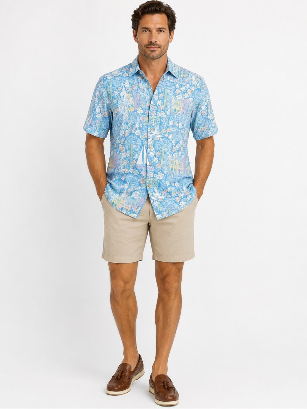 Kenny Flowers Bali Hawaiian Camp Shirt XL Blue Tropical Rayon Resort Beach